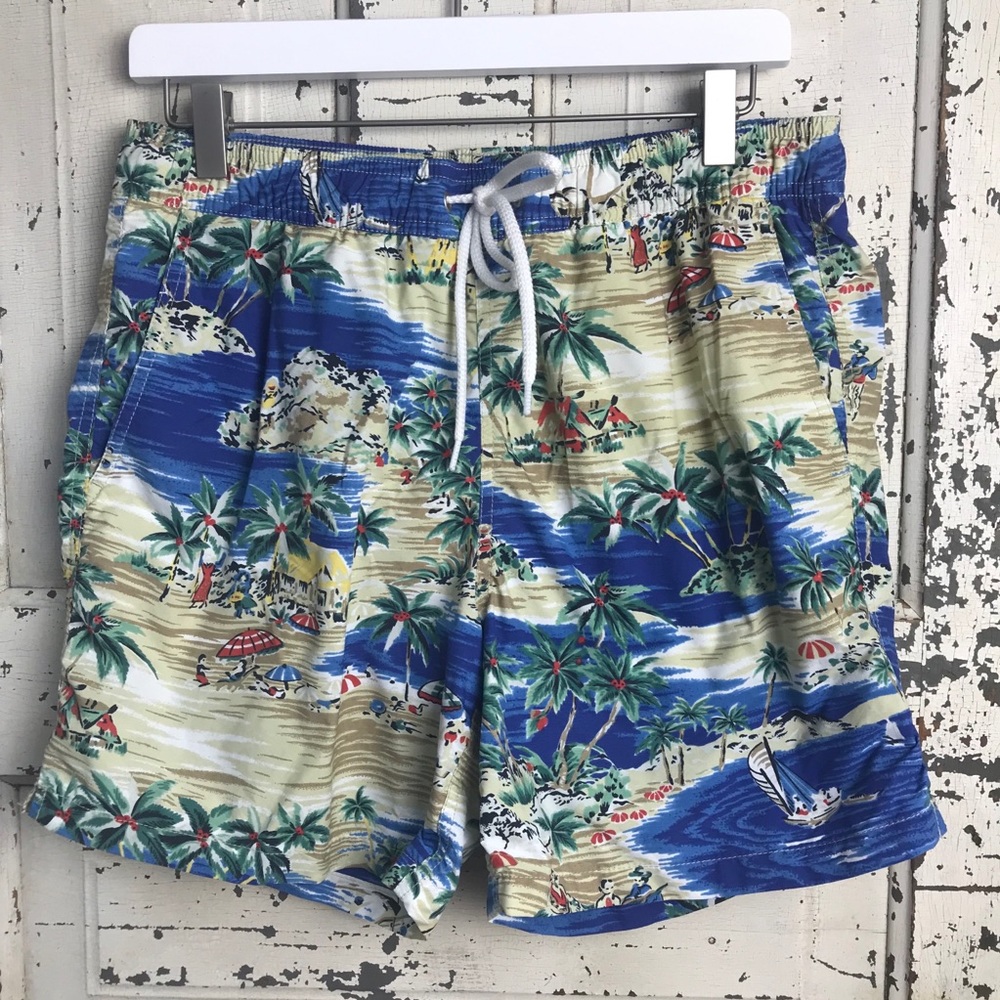 J. Crew Blue Green Tropical Print Swim Trunks